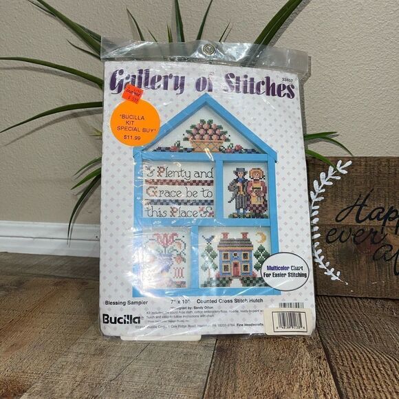 🎆 Gallery of Stitches Blessing Sampler Cross Stitch Kit #3345 Bucilla 7"×10" - Picture 1 of 4